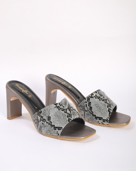 Snake print discount block heel sandals