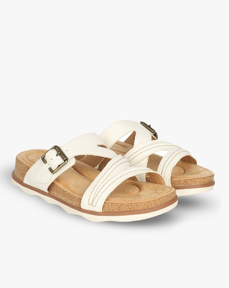 Cutout Slip On Sandals with Buckle Accent