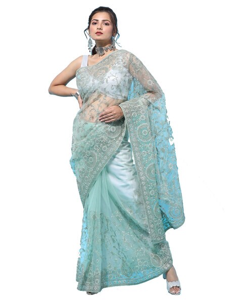 Buy online Women's Solid Blue Colored Saree With Blouse from ethnic wear  for Women by Hirva for ₹639 at 92% off | 2024 Limeroad.com