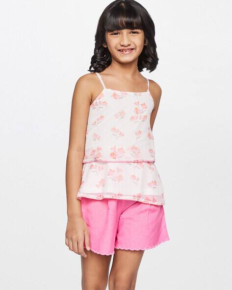 Global Desi Floral Print Strappy Layered Top
