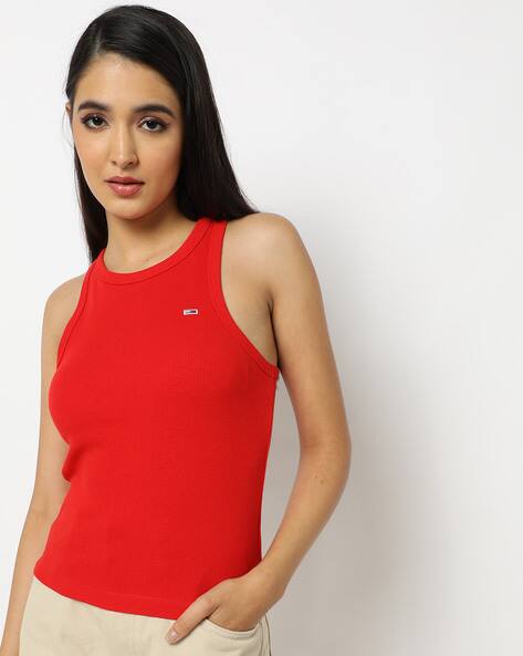 Round-Neck Tank Top with Logo Embroidery
