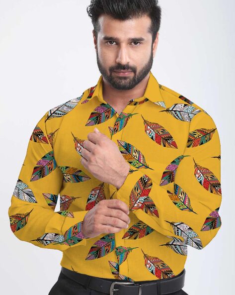 printed yellow shirt