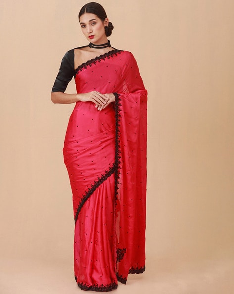 Buy Soch Red Embroidered Saree at Amazon.in