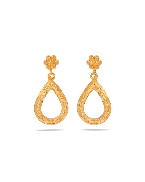 candere by kalyan jewellers yellow gold drop %26 dangler yellow gold floral design dangler earrings