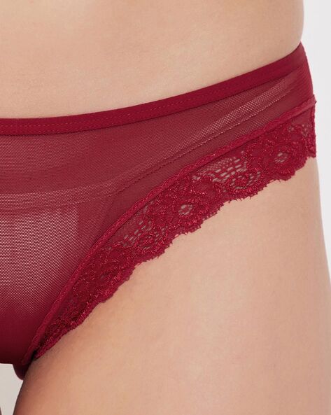 Buy online Red Lace Bikini Panty from lingerie for Women by Clovia