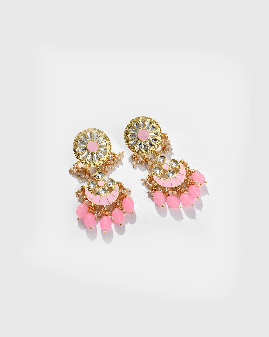 Pink Kundan Beads Gold Plated Drop Earring – Priyaasi