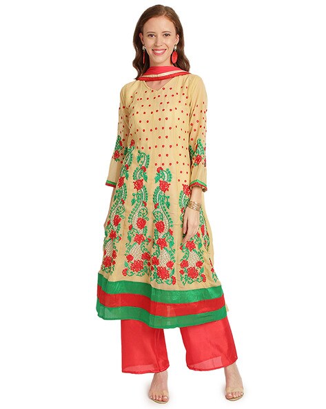 Embellished Semi-Stitched Anarkali Dress Material Price in India