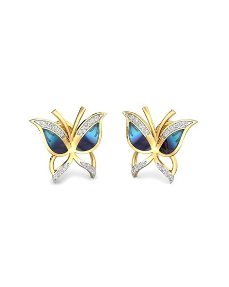 Diamond Butterfly Earrings 14K White Gold Stud 0.14CT Round Cut Natural F  VS2 | eBay