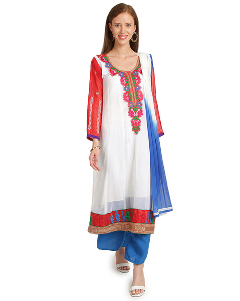 Embellished Semi-Stitched Anarkali Dress Material Price in India