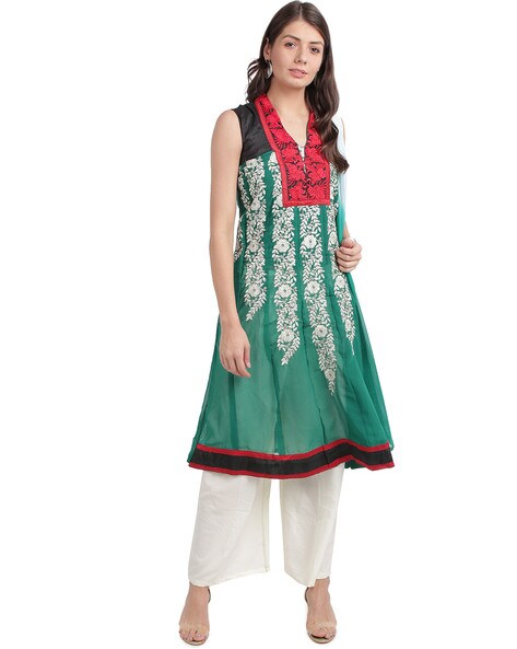 Embellished Semi-Stitched Anarkali Dress Material Price in India