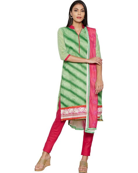 Leaf Print Unstitched Dress Material Price in India