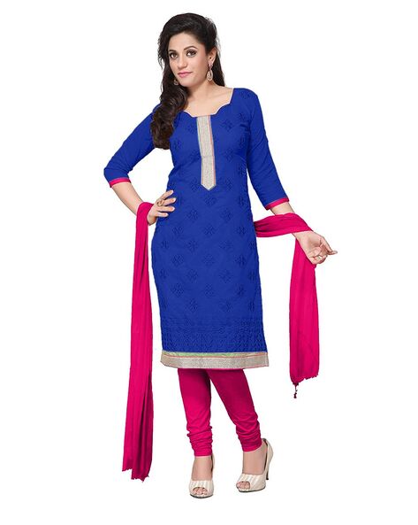 Unstitched Dress Material with Embroidery Price in India