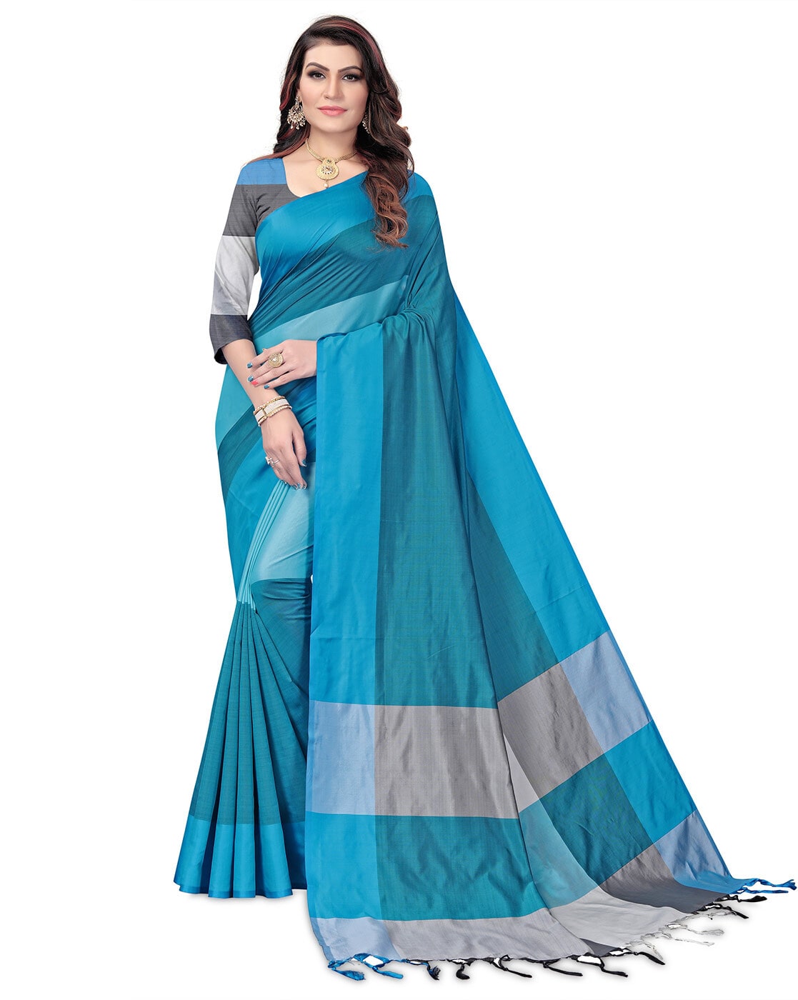 Multicolor embroidered georgette saree with blouse - Om Sai Creation -  2202365