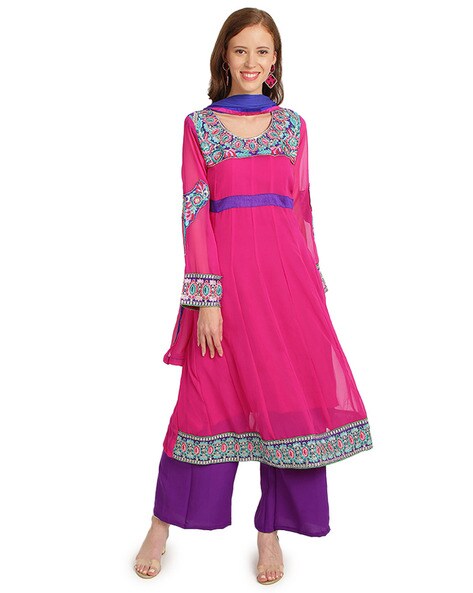 Embellished Semi-Stitched Anarkali Dress Material Price in India