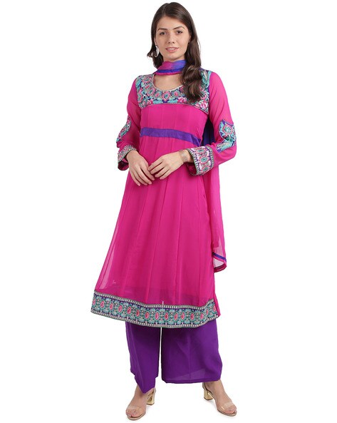 Embellished Semi-Stitched Anarkali Dress Material Price in India