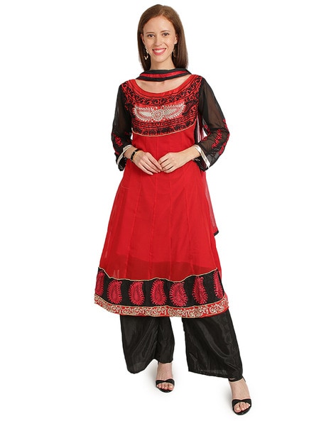 Embellished Semi-Stitched Anarkali Dress Material Price in India