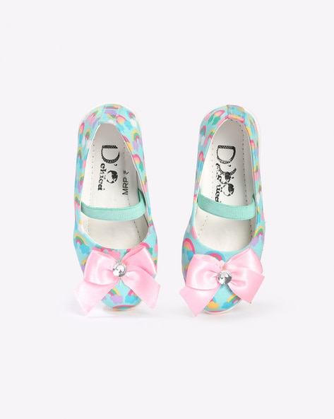 Dchica Bow Accent Rainbow Print Ballerinas