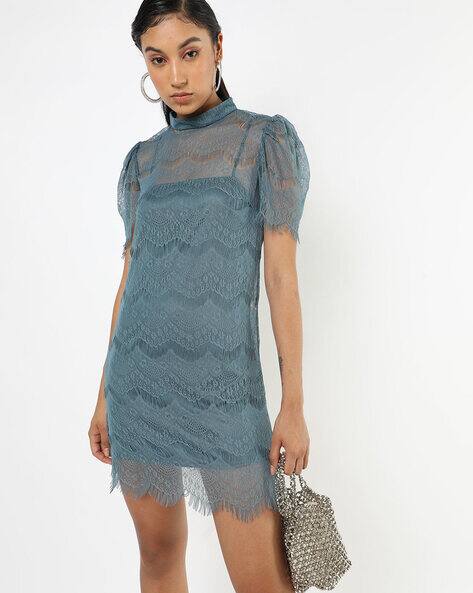 Encrustd Lace High-Neck Shift Dress