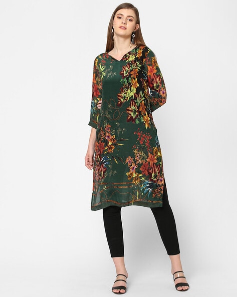 Buy online Women Grey Floral Printed Straight Kurti from Kurta Kurtis for  Women by Tissu for ₹499 at 71% off | 2024 Limeroad.com