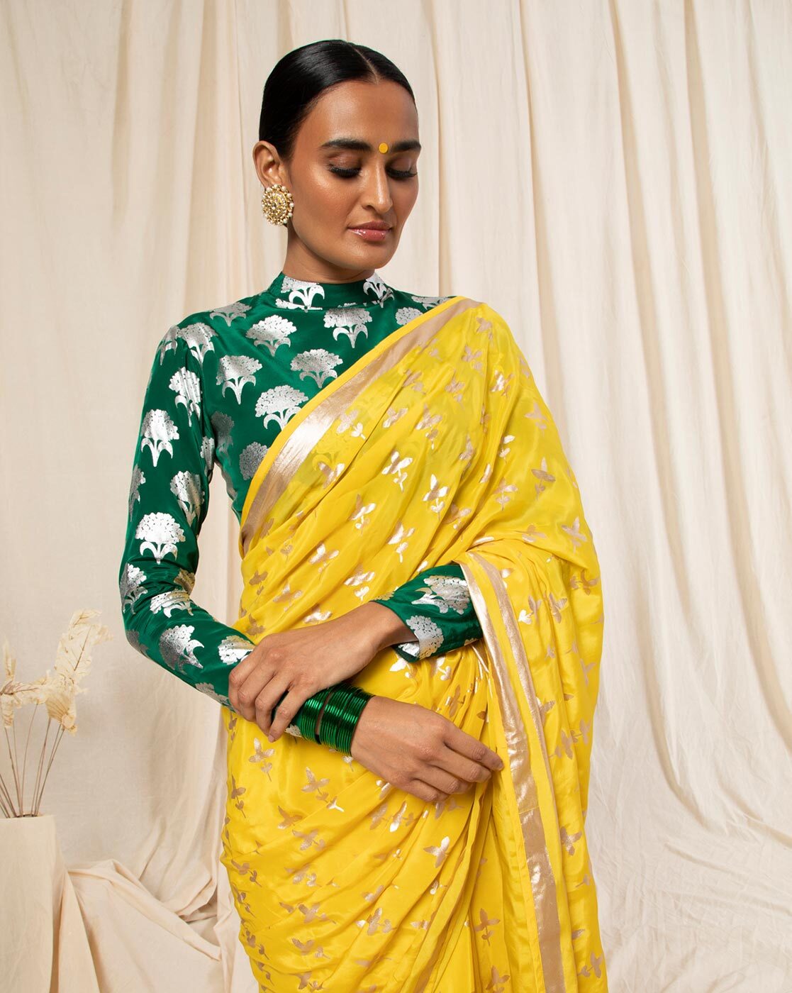Bottle Green Rising Sun Saree – Melange Singapore