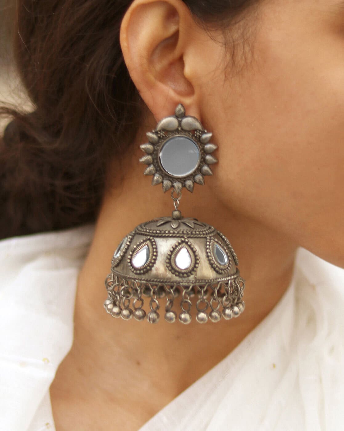 Sterling silver dotted bohemian drop stud earrings - jo bangles-sgquangbinhtourist.com.vn