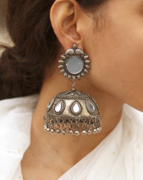 92.5 Oxidized Silver Fashion Earrings For Girls - Silver Palace