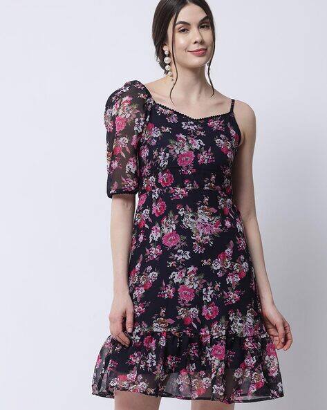 black floral fit and flare dress