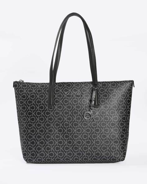 Calvin Klein Saffiano Leather Small Winged Tote Bag in Black | Lyst