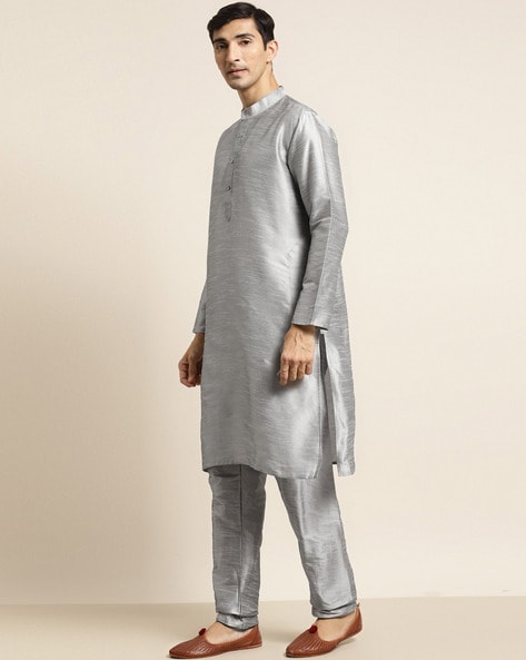 Black,Grey Colour Dupion silk Party Wear Kurta Pajama Jacket.