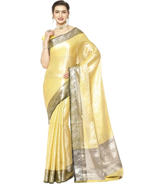 Limed Ash Green Designer Embroidered Satin Silk Saree – MySilkLove