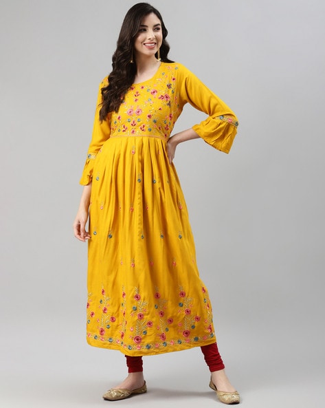 Buy Yellow Formal Casual wear Indian Ladies Multifabric Kurti Kurta Girls  Office Look 8305 at Amazon.in
