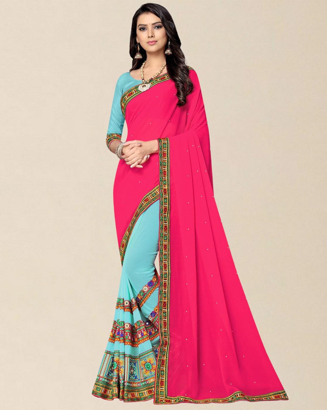 Buy Arpita Fashion Solid/Plain Daily Wear Silk Blend Pink Sarees Online @  Best Price In India | Flipkart.com