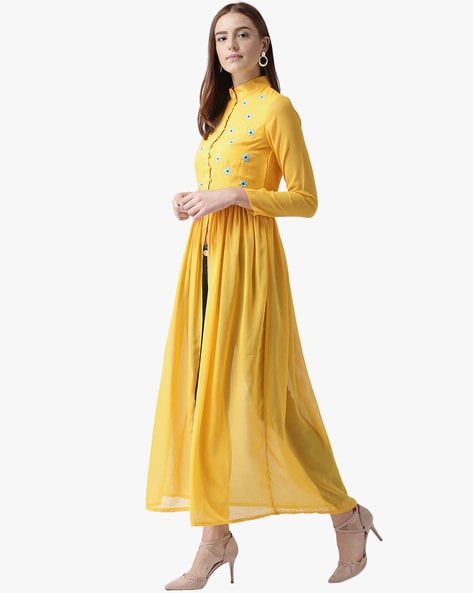 Umbrella cut long length kurta in haldi yellow color | cotrasworld