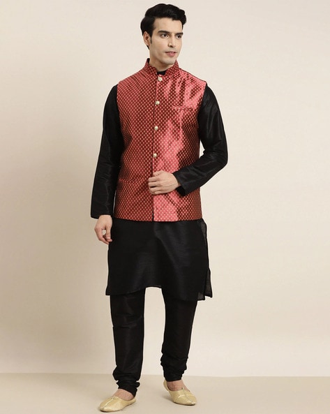 Silk Kurta Pajama with Embroidered Jacket - MNEA1002 from saree.com