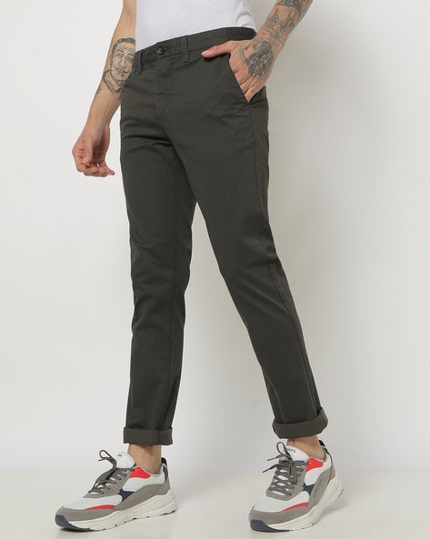 Buy John Players Men Olive Green Solid Slim Fit Chino Trousers - Trousers  for Men 1820378 | Myntra