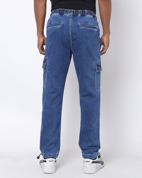 Acid Lightly Washed Slim Fit Cargo Jeans