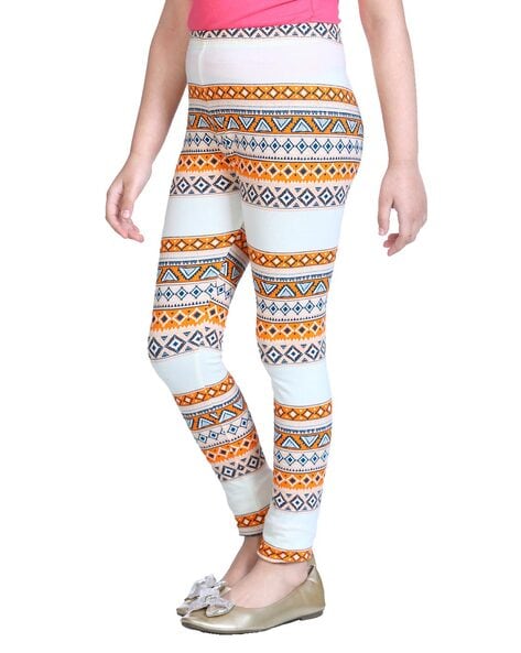 Buy De Moza Womens Ankle Length All Over Print Cotton White Leggings online