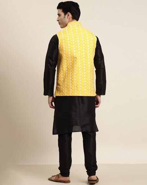 Black Kurta Pyjama With Embroidered Nehru Jacket