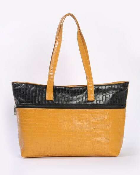 Fabbhue Croc-Embossed Colourblock Tote Bag