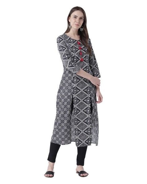 Shop Jaypore Women Black Printed Regular Fit Kurta for Women Online 39602771