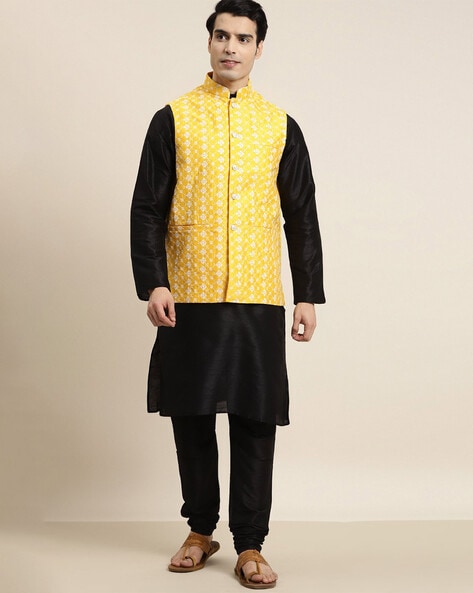 Buy TS Lifestyle Men's Black Kurta Pyjama With Jacquard Nehru Jacket Set  for Party. at Amazon.in