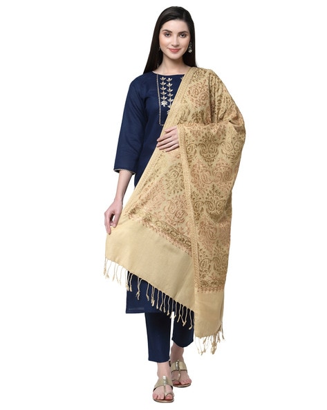 Textured Embroidered Across Wool Shawl Price in India