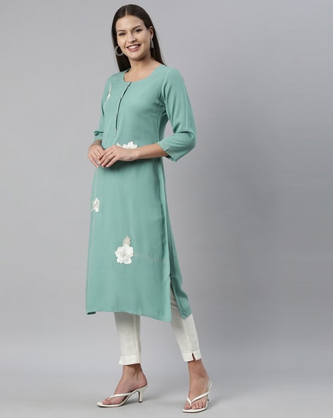 Starlink Sugar Cane Wholesale Reyon Schifli Work With Embroidery Patch Long  Kurtis - textiledeal.in