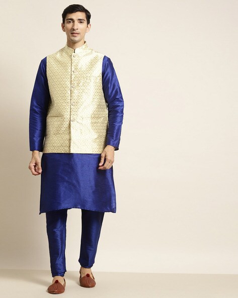 Lucknow Heavy Chikankaari Royal-Pink Nehru Jacket with Silk Kurta Pajama |  Design By Shivani