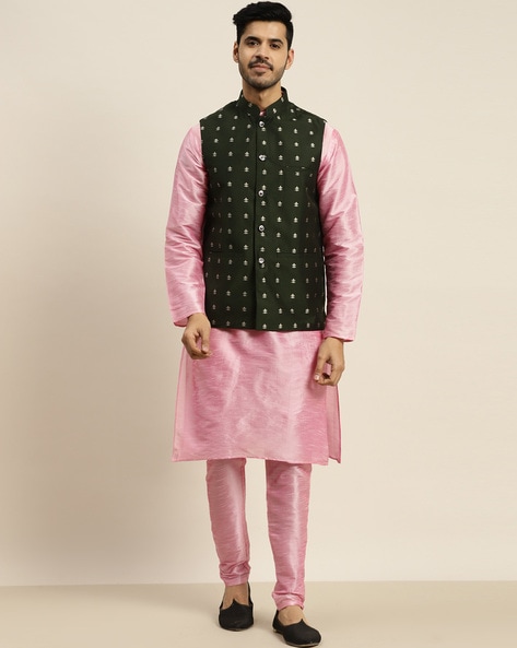 Buy Beige Silk Embroidered Floral Jacket And Kurta Set For Men by PS Men by  Payal Singhal Online at Aza Fashions.
