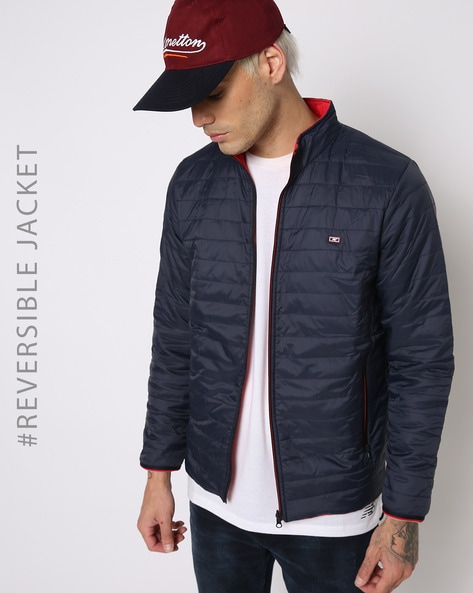 Reversible Navy Solid Zipper Jacket - Pietro