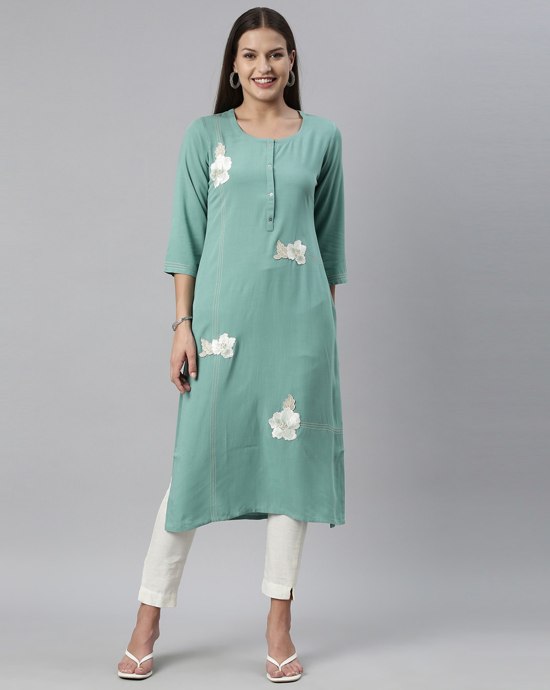 Buy NEERUS Embellished Calf Length Cotton Woven Women's Salwar Kurta  Dupatta Set | Shoppers Stop