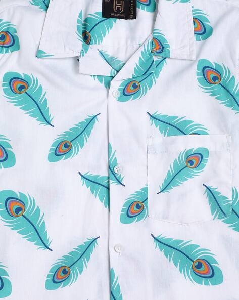 Peacock Feather Print Shirt & Shorts Set