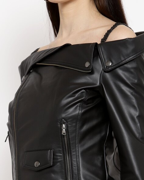 Leather jacket store off shoulder