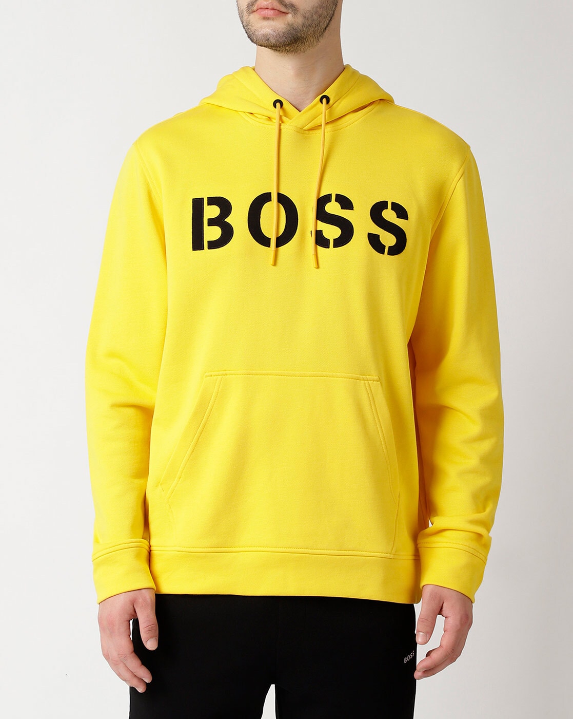 Buy BOSS Cotton Hooded Sweatshirt with Brand Print Yellow Color